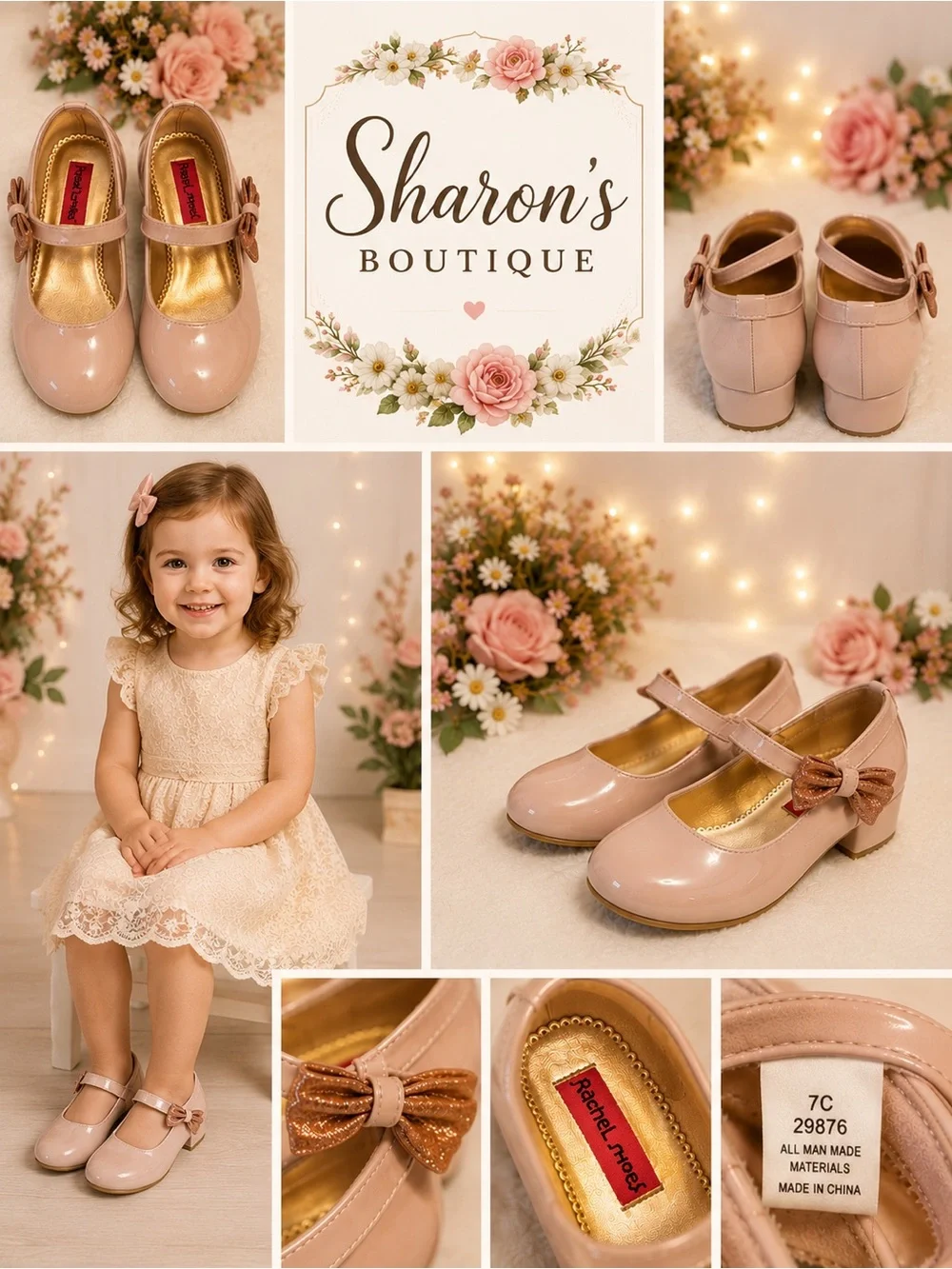 Rachel Shoes Blush Patent Mary Jane Dress Shoes Bow Girls Size 7C
